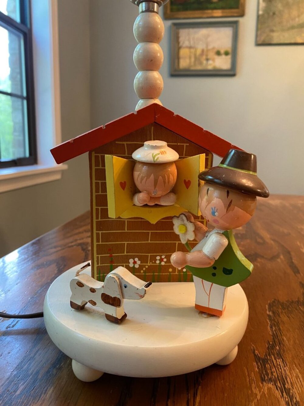 Vintage 1972 IRMI Hand Painted Wood Lamp: Childs Room Night Light